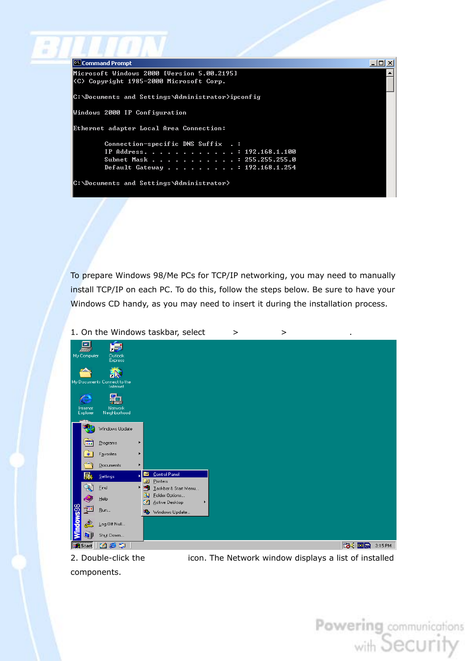 4 windows 98 / me, 1 installing components | Billion Electric Company BiGuard 30 User Manual | Page 48 / 209