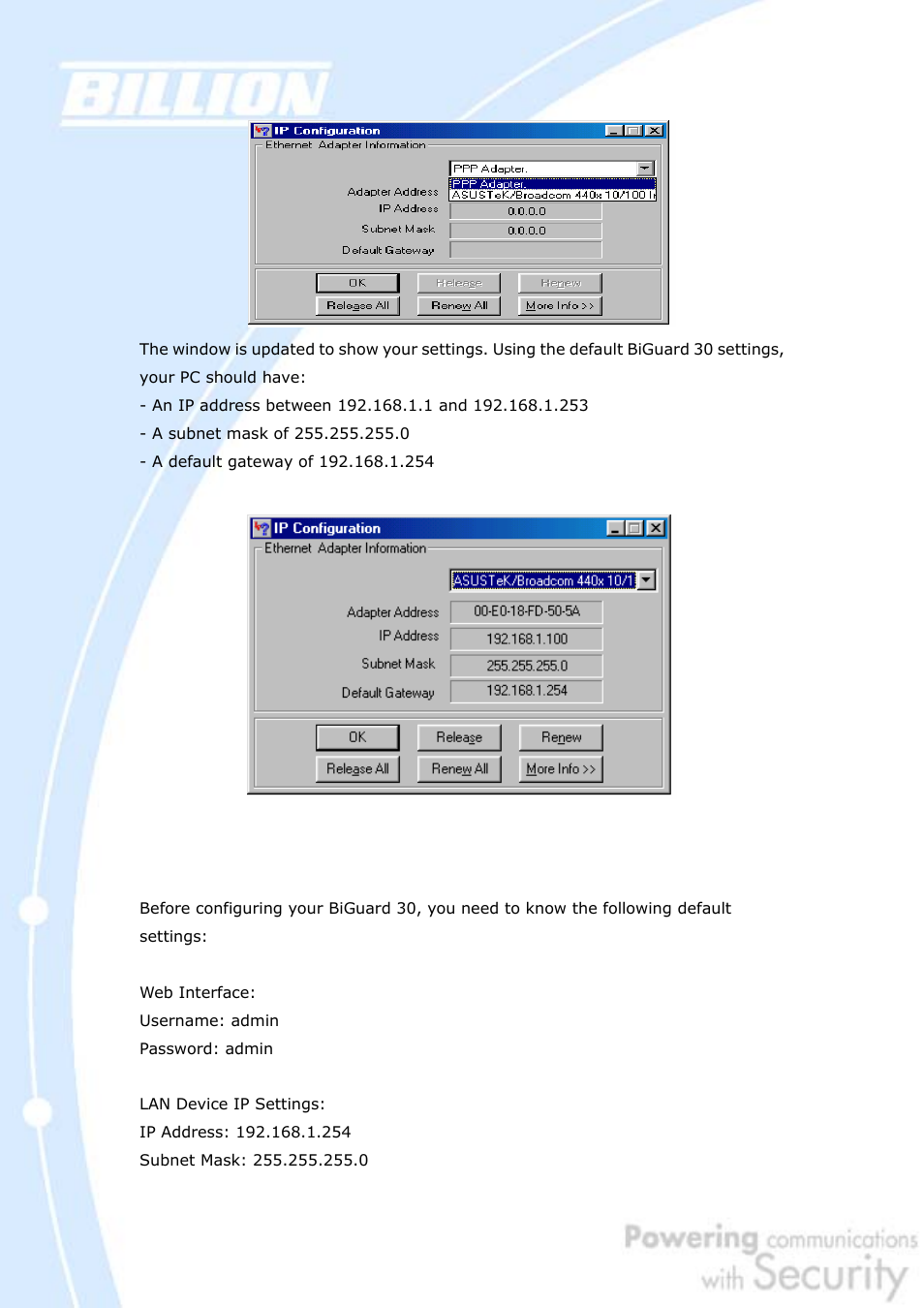 5 factory default settings | Billion Electric Company BiGuard 30 User Manual | Page 58 / 209