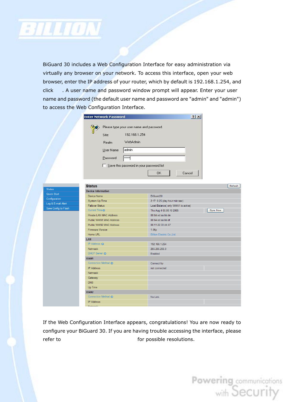 7 web configuration interface | Billion Electric Company BiGuard 30 User Manual | Page 65 / 209