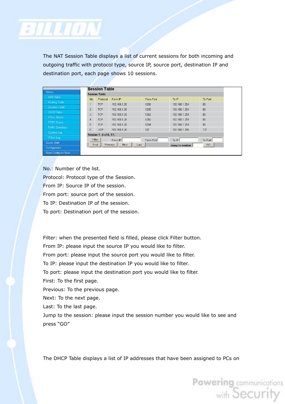 4 dhcp table | Billion Electric Company BiGuard 30 User Manual | Page 69 / 209