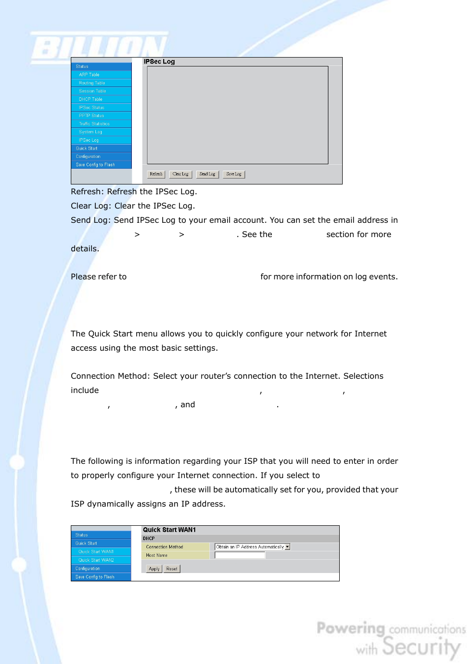 3 quick start, 1 dhcp | Billion Electric Company BiGuard 30 User Manual | Page 73 / 209
