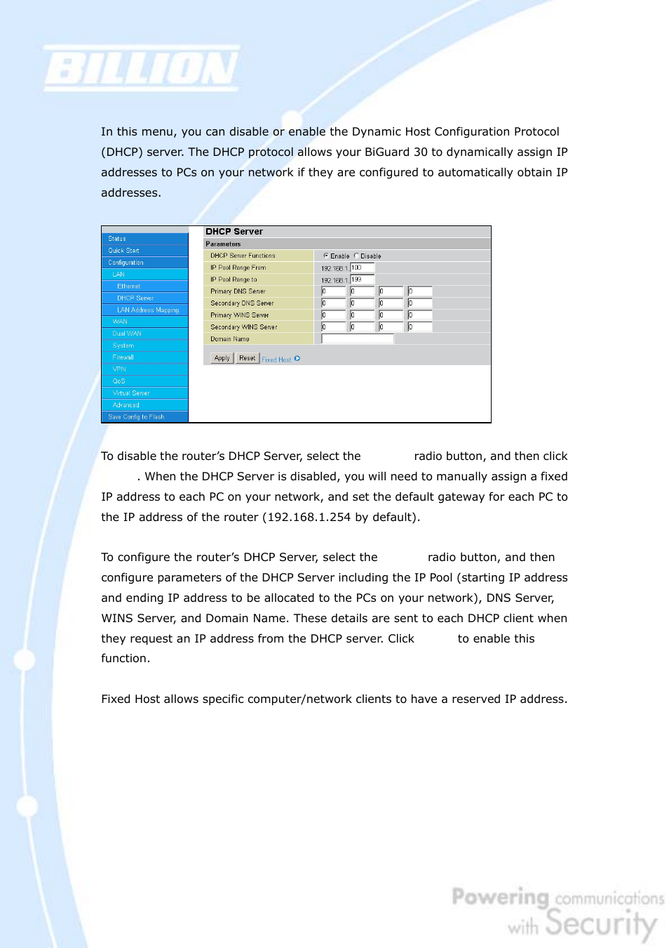 2 dhcp server | Billion Electric Company BiGuard 30 User Manual | Page 78 / 209
