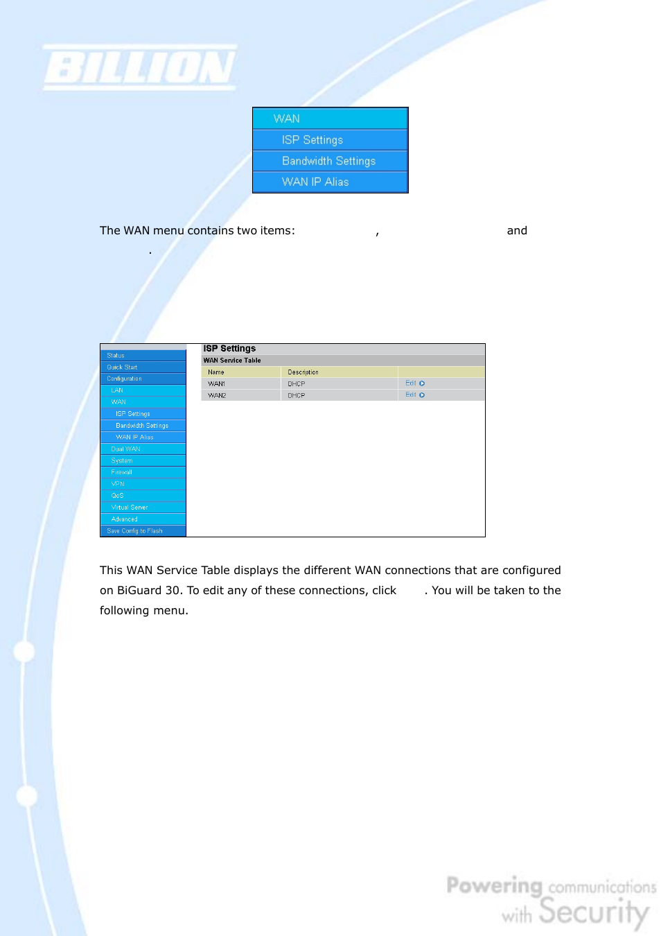 1 isp settings | Billion Electric Company BiGuard 30 User Manual | Page 81 / 209