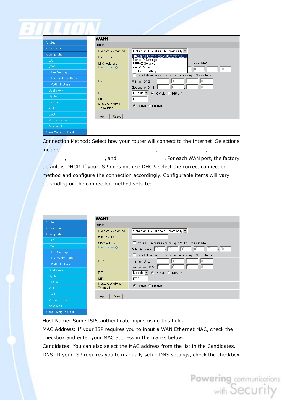 1 dhcp | Billion Electric Company BiGuard 30 User Manual | Page 82 / 209