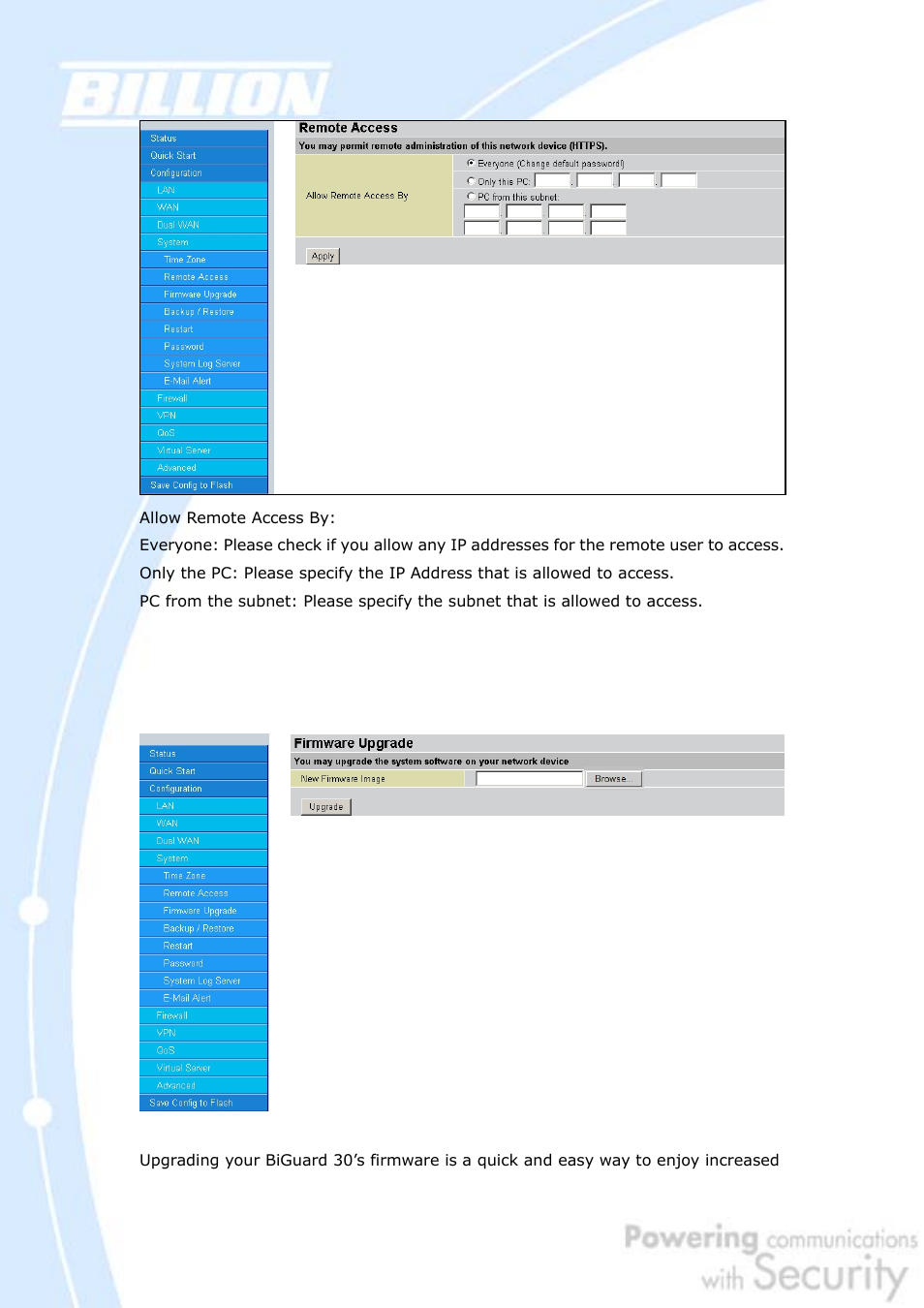 3 firmware upgrade | Billion Electric Company BiGuard 30 User Manual | Page 99 / 209