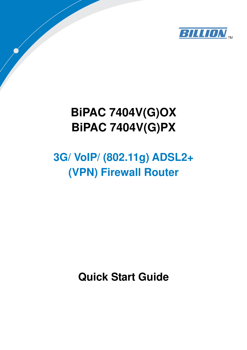 Billion Electric Company BiPAC 7404V(G)PX User Manual | 8 pages