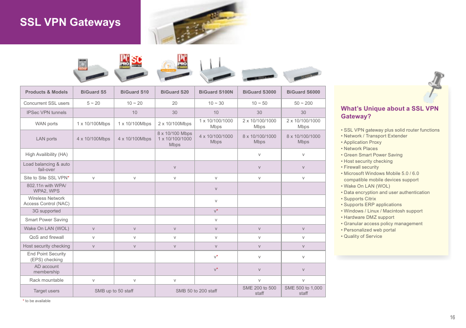 Ssl vpn gateways | Billion Electric Company Dual-WAN 3G/ADSL2+ router series' BiPAC 5210SRC User Manual | Page 16 / 20
