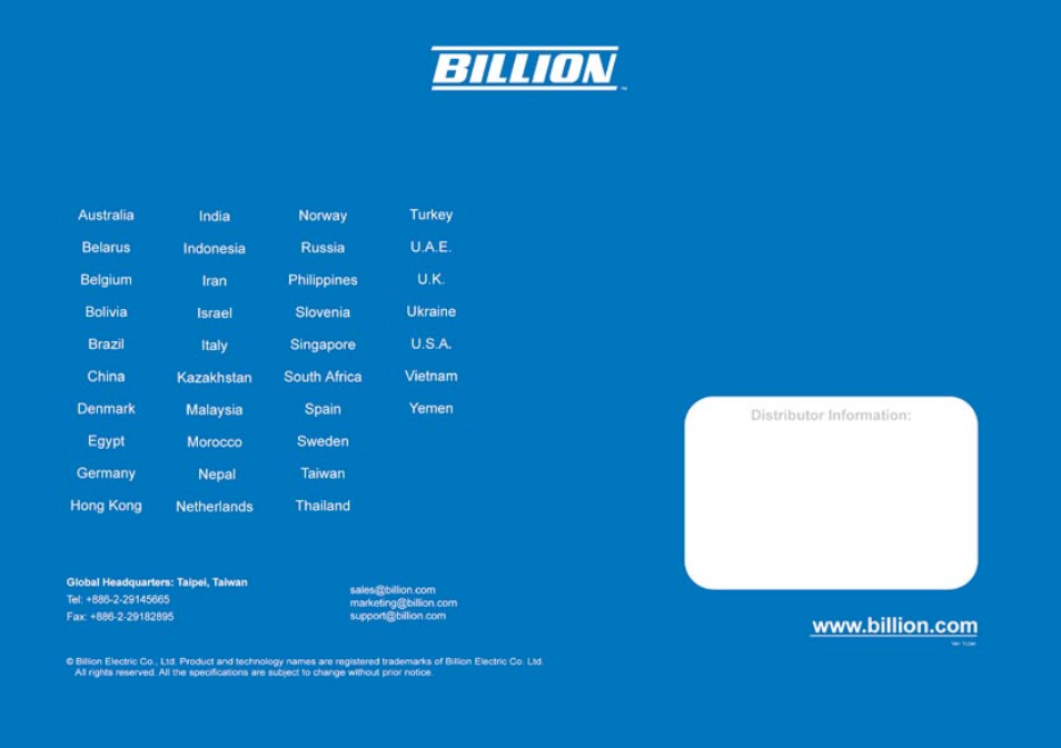 Billion Electric Company Dual-WAN 3G/ADSL2+ router series' BiPAC 5210SRC User Manual | Page 20 / 20