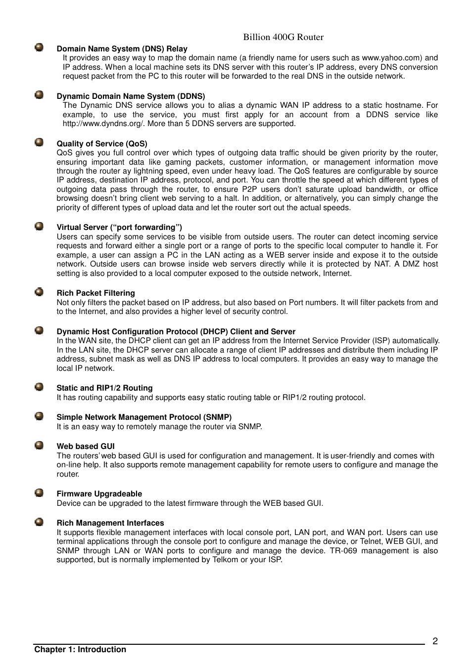 Billion 400g router | Billion Electric Company 400G User Manual | Page 5 / 88