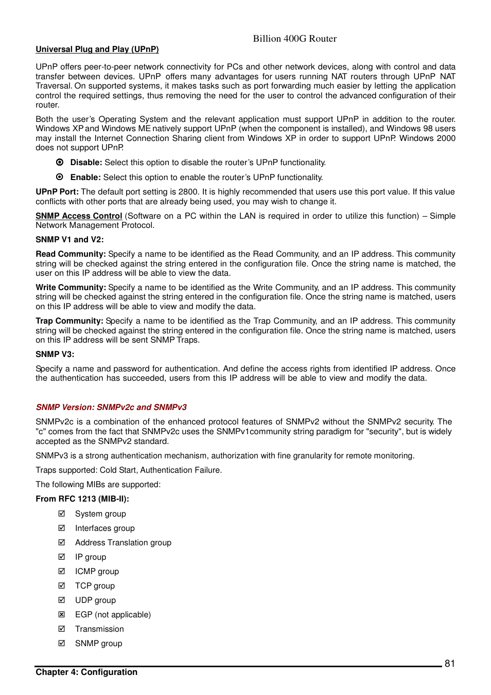 Billion 400g router | Billion Electric Company 400G User Manual | Page 84 / 88