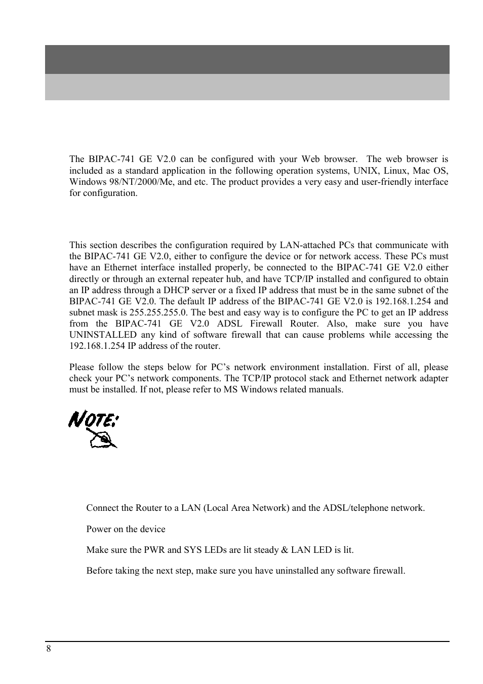 Configuration, Chapter 3, 1 before configuration | Billion Electric Company BIPAC-741 GE V2.0 User Manual | Page 12 / 48