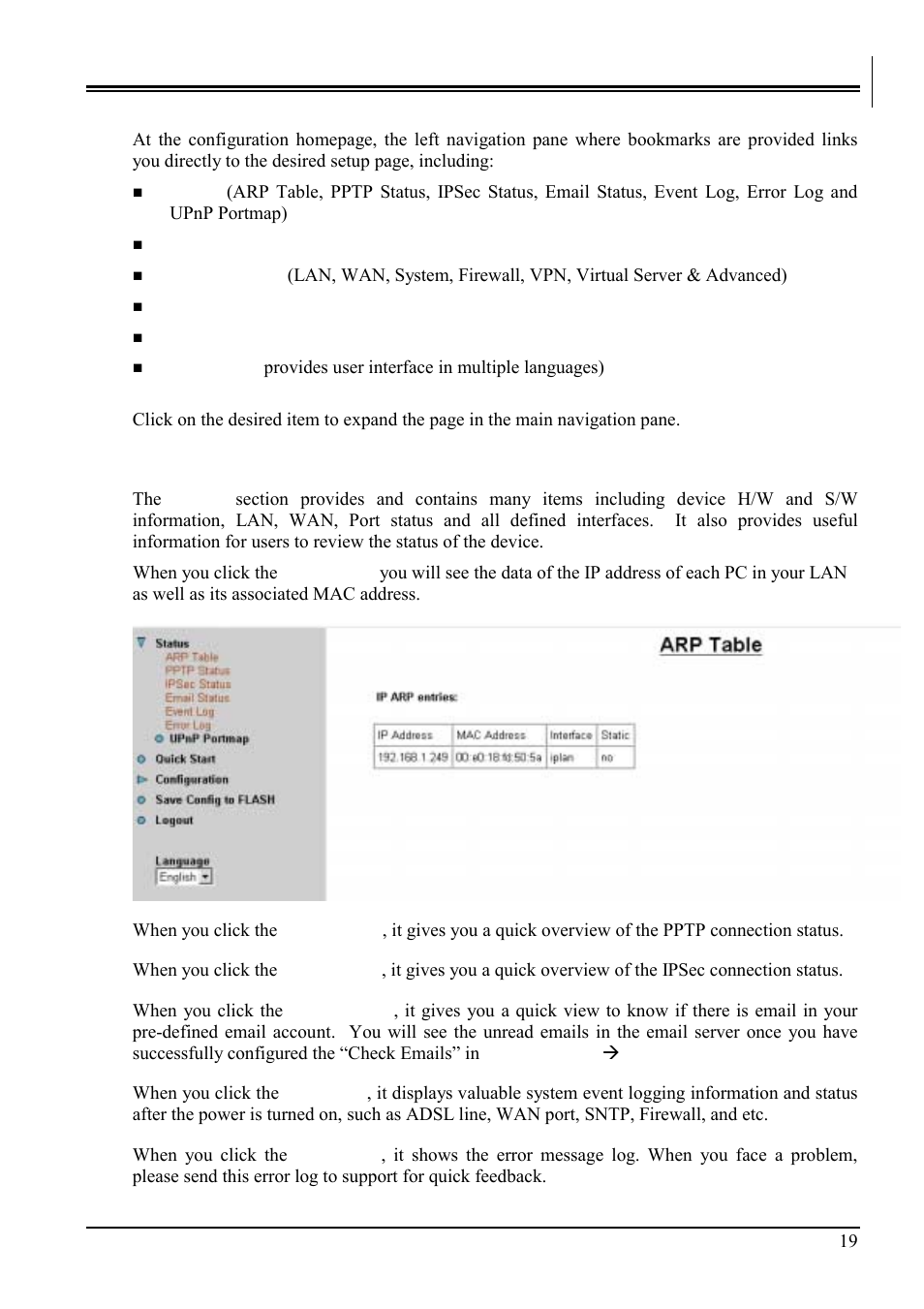 1 status | Billion Electric Company BIPAC-741 GE V2.0 User Manual | Page 23 / 48