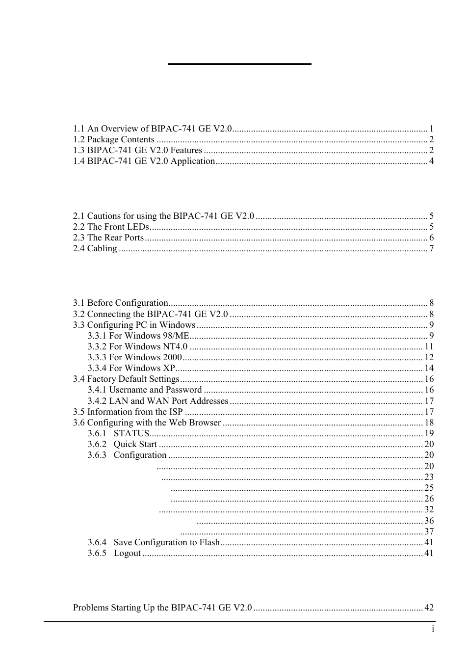 Billion Electric Company BIPAC-741 GE V2.0 User Manual | Page 3 / 48