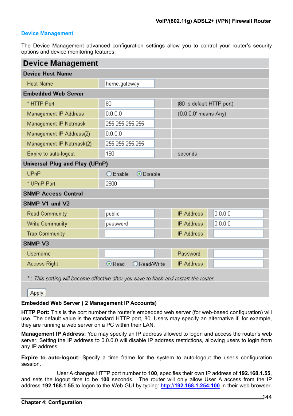 Device management | Billion Electric Company BiPAC 7404V Series User Manual | Page 145 / 155