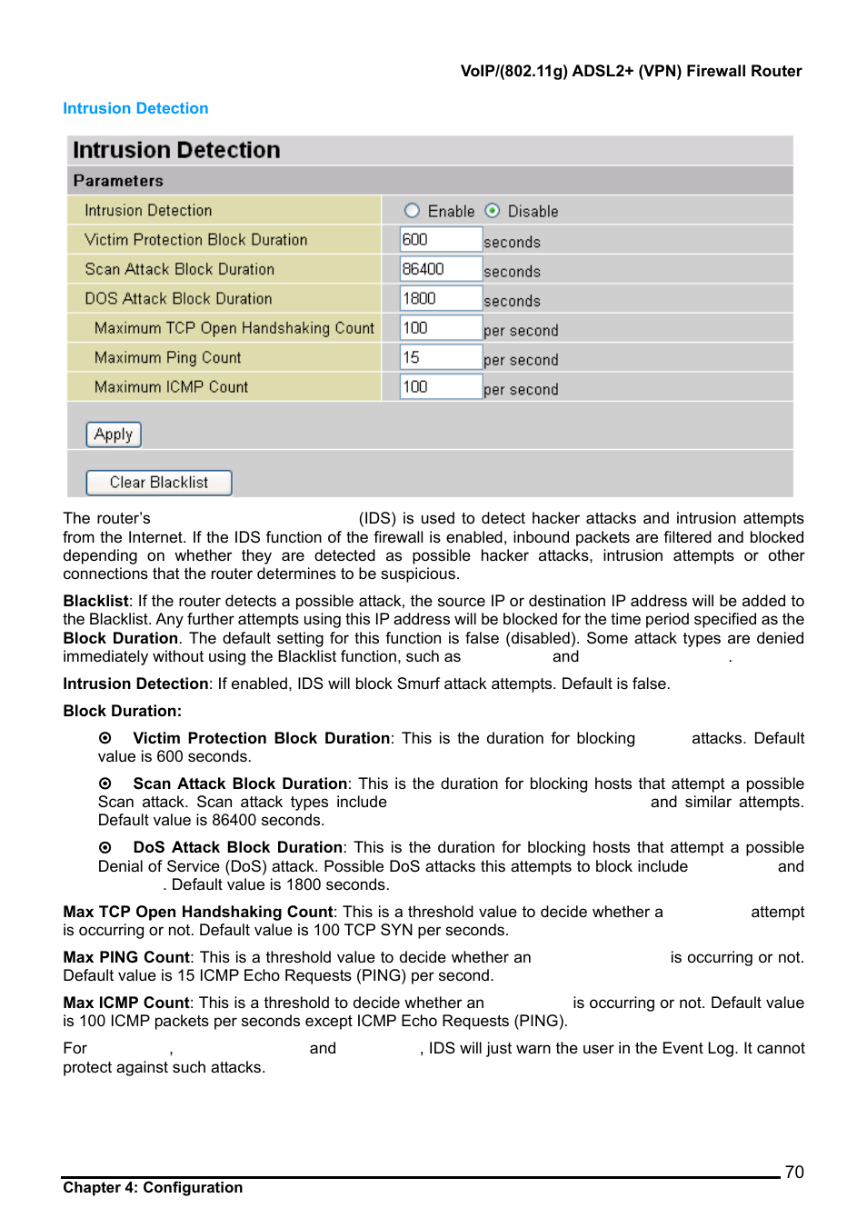 Intrusion detection | Billion Electric Company BiPAC 7404V Series User Manual | Page 71 / 155