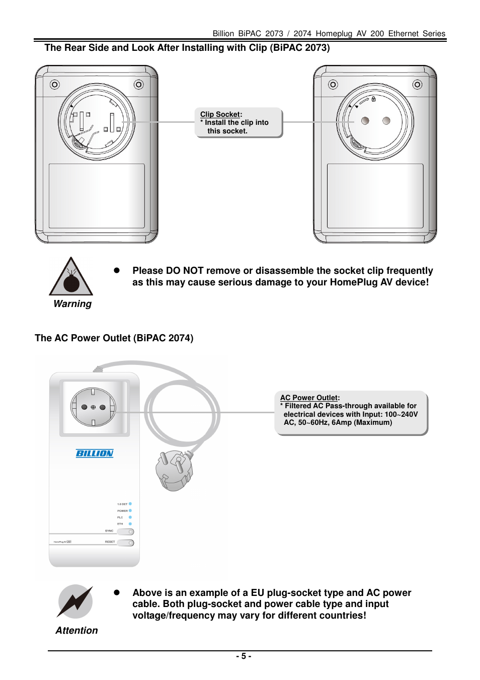 Billion Electric Company Home Plug AV 200 Ethernet Adapter BiPAC 2073 User Manual | Page 5 / 9