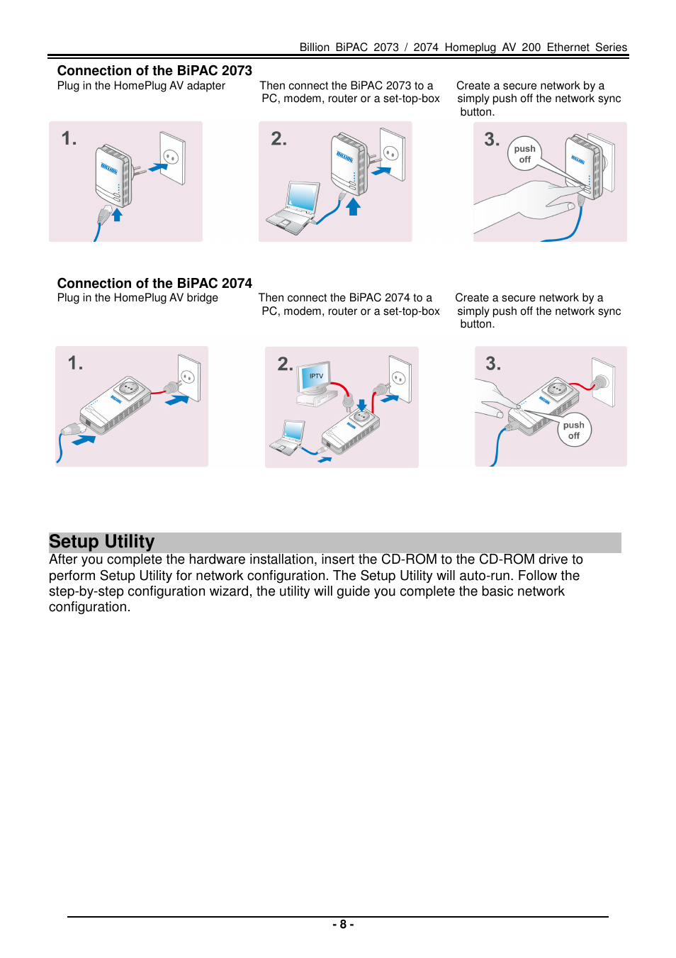 Setup utility | Billion Electric Company Home Plug AV 200 Ethernet Adapter BiPAC 2073 User Manual | Page 8 / 9