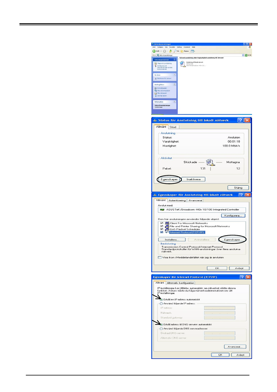 Inställning av en pc med windows xp | Billion Electric Company (Trdls) ADSL Router BIPAC-5100W User Manual | Page 7 / 12
