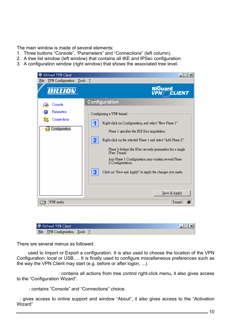 Main window, Main menus | Billion Electric Company CO1 User Manual | Page 13 / 42