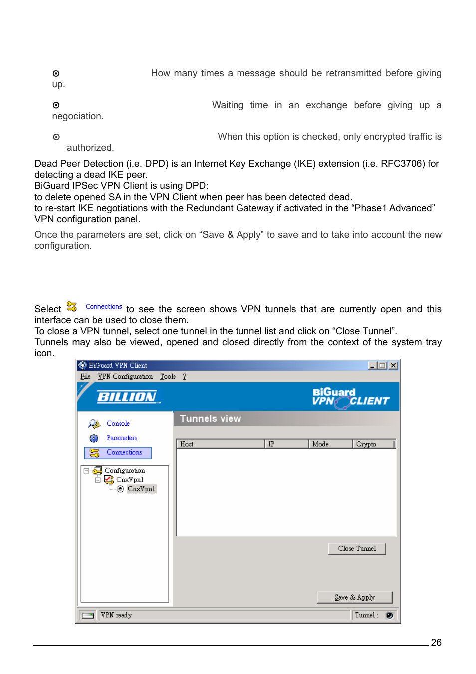 Vpn tunnel view – how to view opened tunnels | Billion Electric Company CO1 User Manual | Page 29 / 42