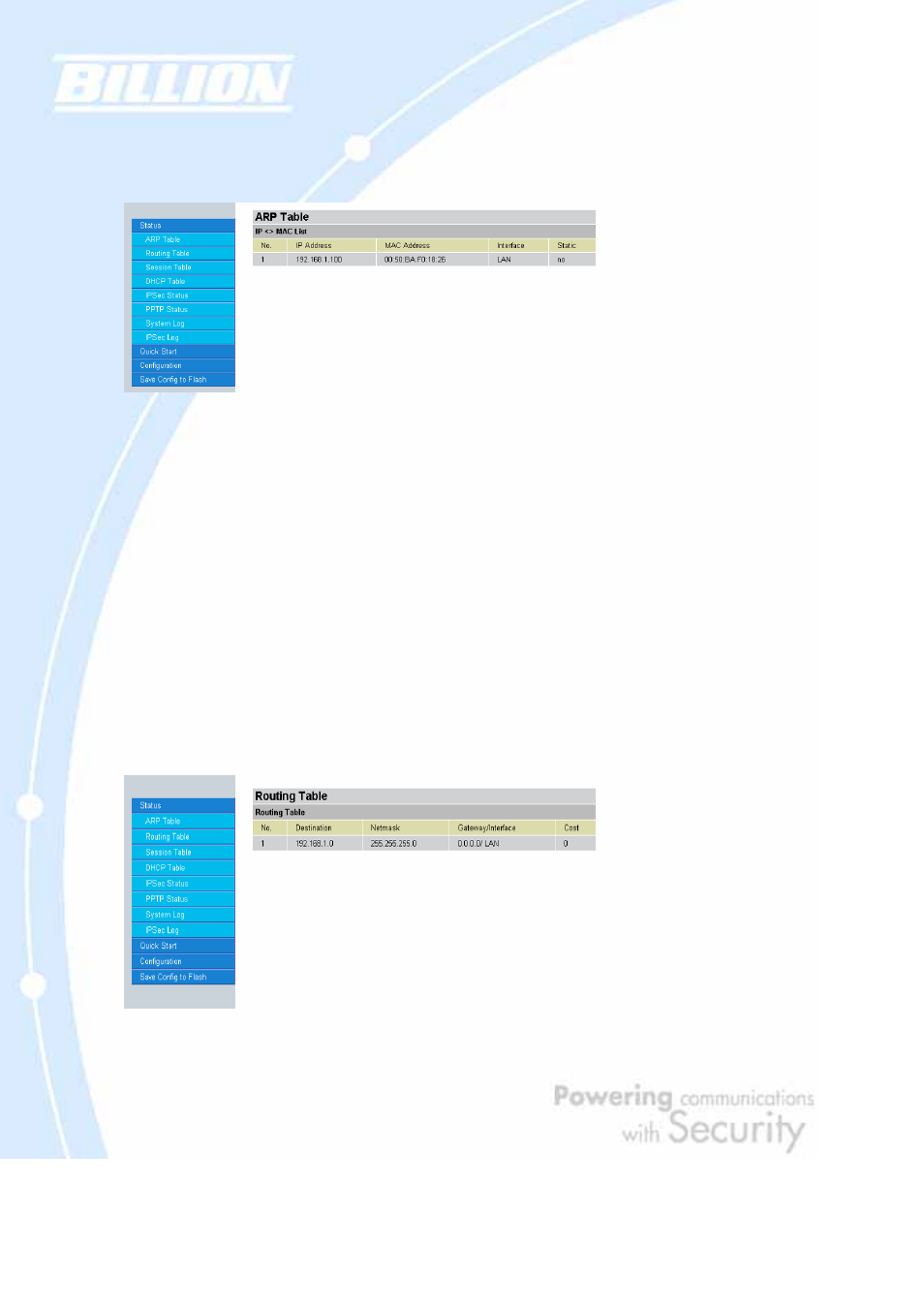 2 routing table | Billion Electric Company BiGuard 2 User Manual | Page 57 / 170