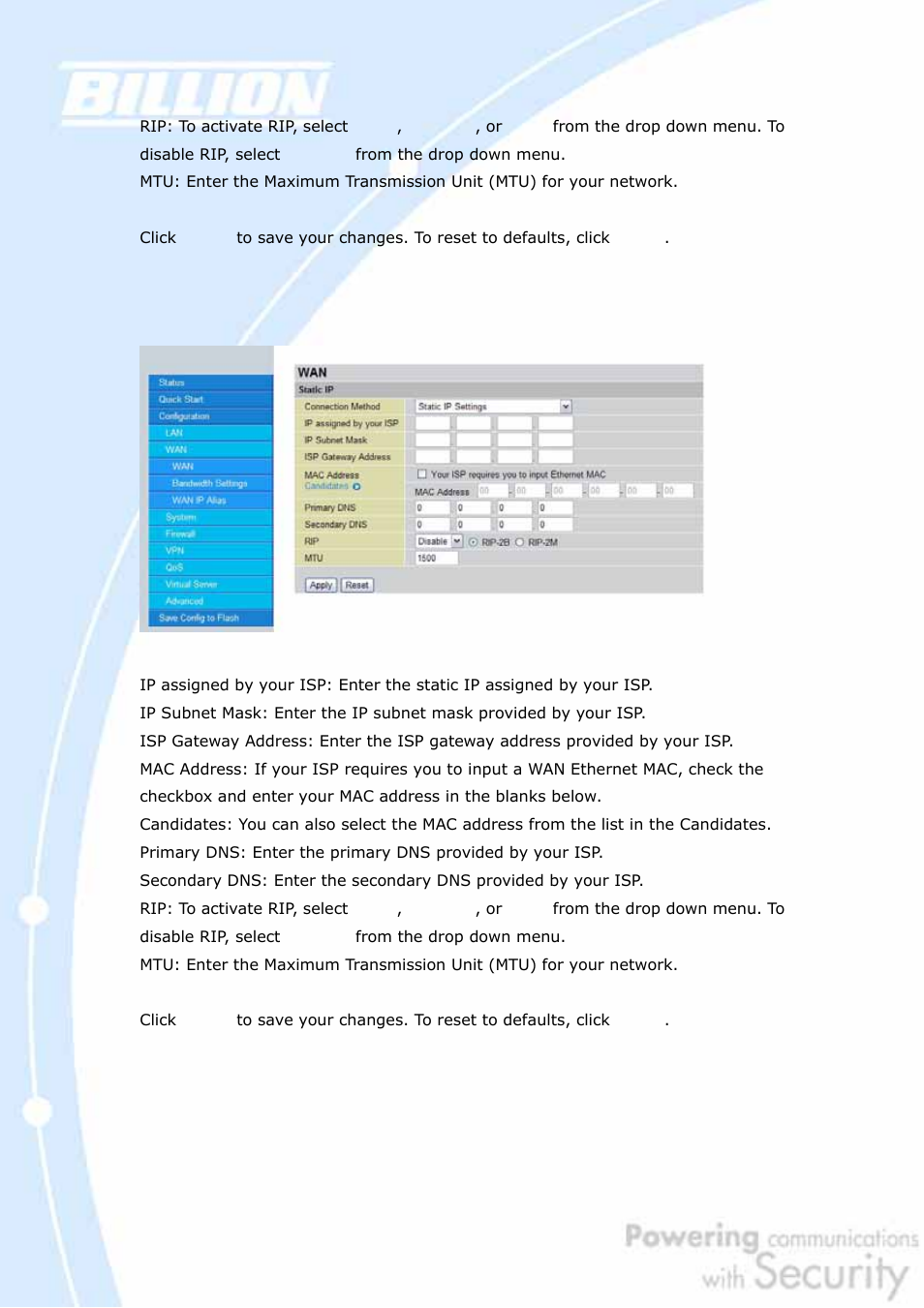 2 static ip | Billion Electric Company BiGuard 2 User Manual | Page 71 / 170