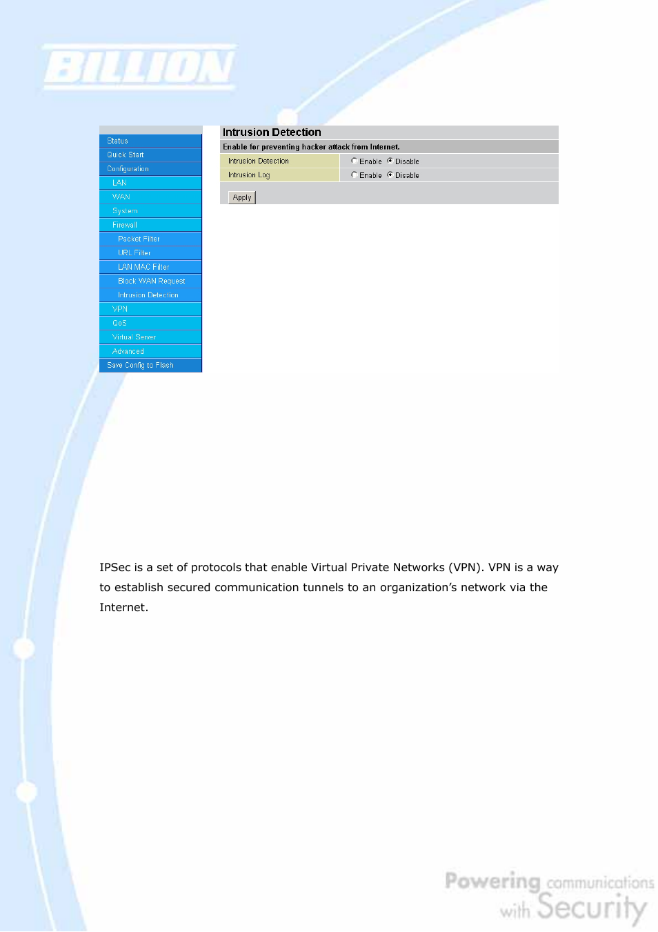 5 intrusion detection, 5 vpn, 1 ipsec | 1 ipsec wizard | Billion Electric Company BiGuard 2 User Manual | Page 91 / 170