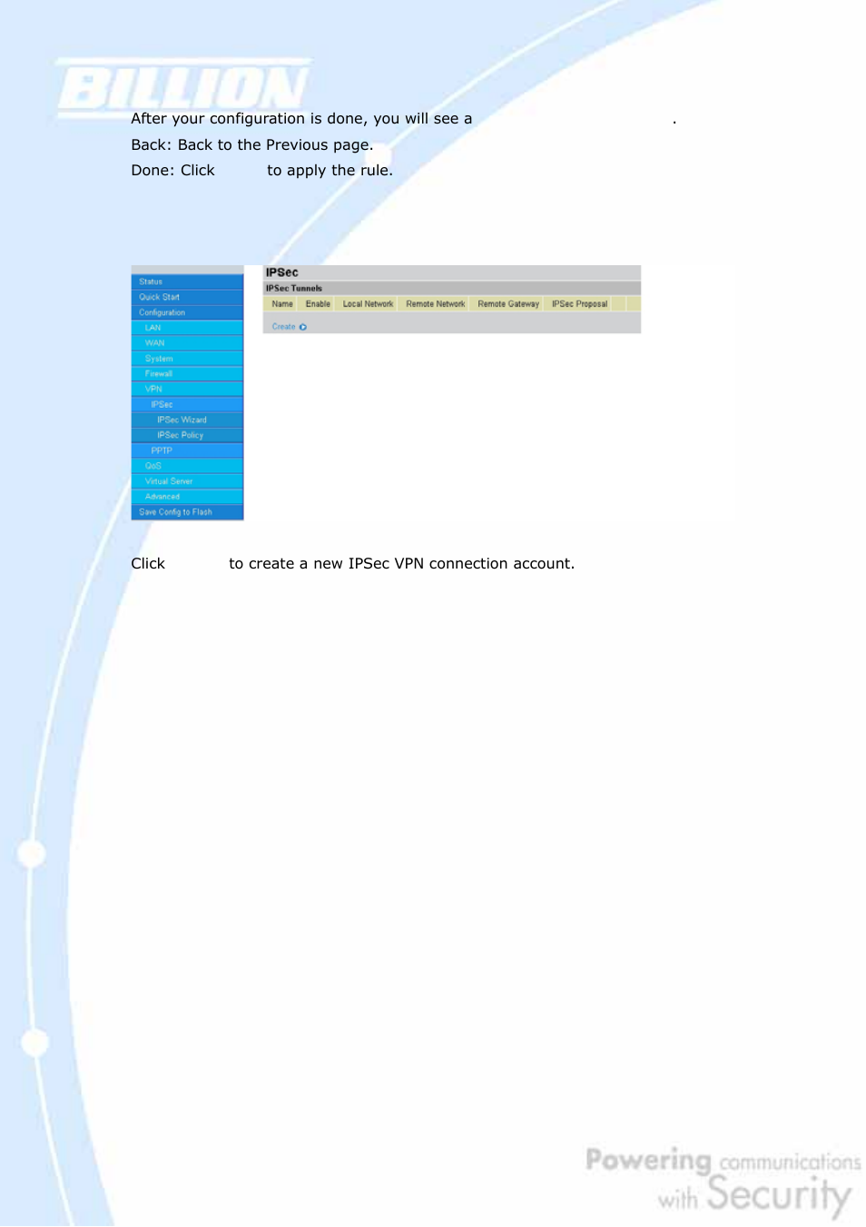 2 ipsec policy | Billion Electric Company BiGuard 2 User Manual | Page 96 / 170