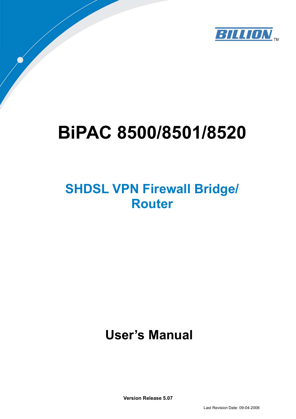 Billion Electric Company BIPAC 8501 User Manual | 134 pages