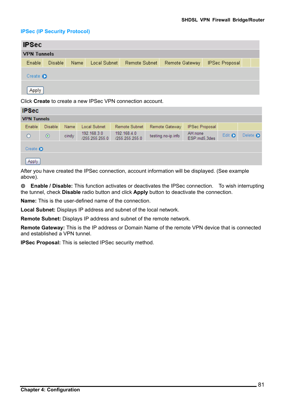 Ipsec (ip security protocol) | Billion Electric Company BIPAC 8501 User Manual | Page 82 / 134