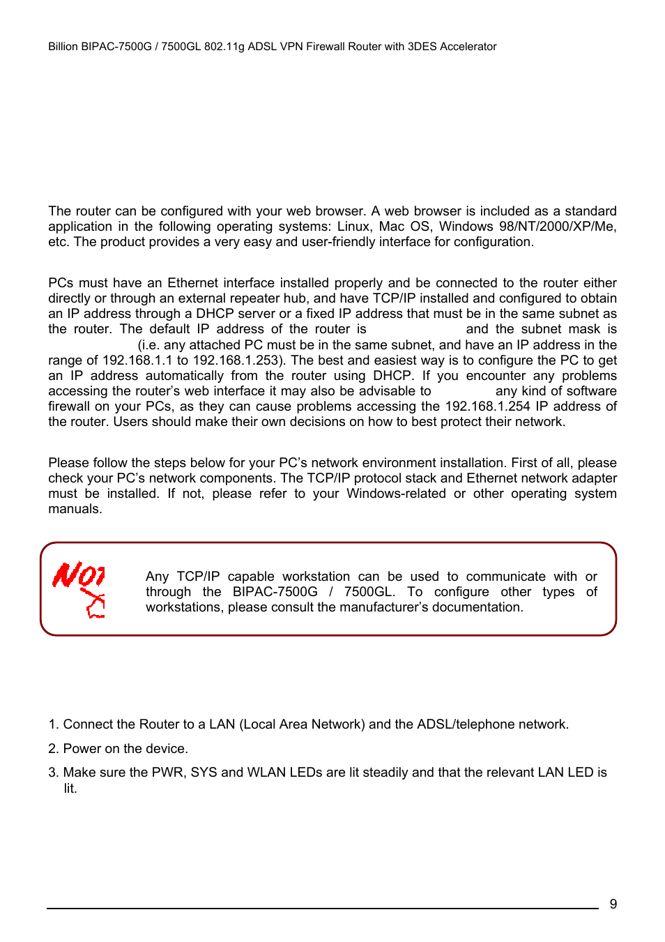 Connecting your router, Onnecting your router, Chapter 3: basic installation | Billion Electric Company BILLION BIPAC-7500GL User Manual | Page 15 / 126