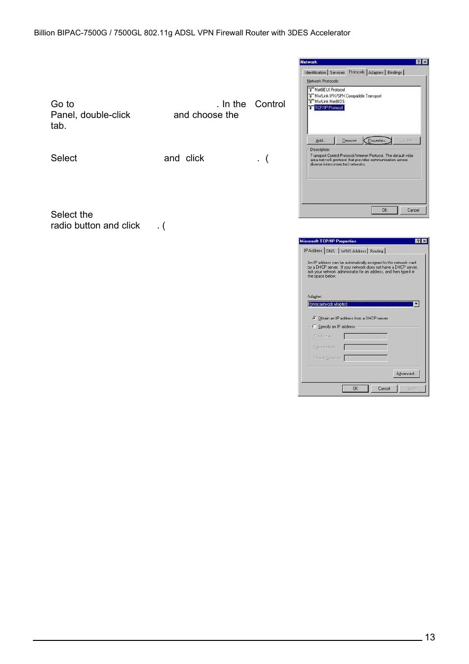 For windows nt4.0 | Billion Electric Company BILLION BIPAC-7500GL User Manual | Page 19 / 126