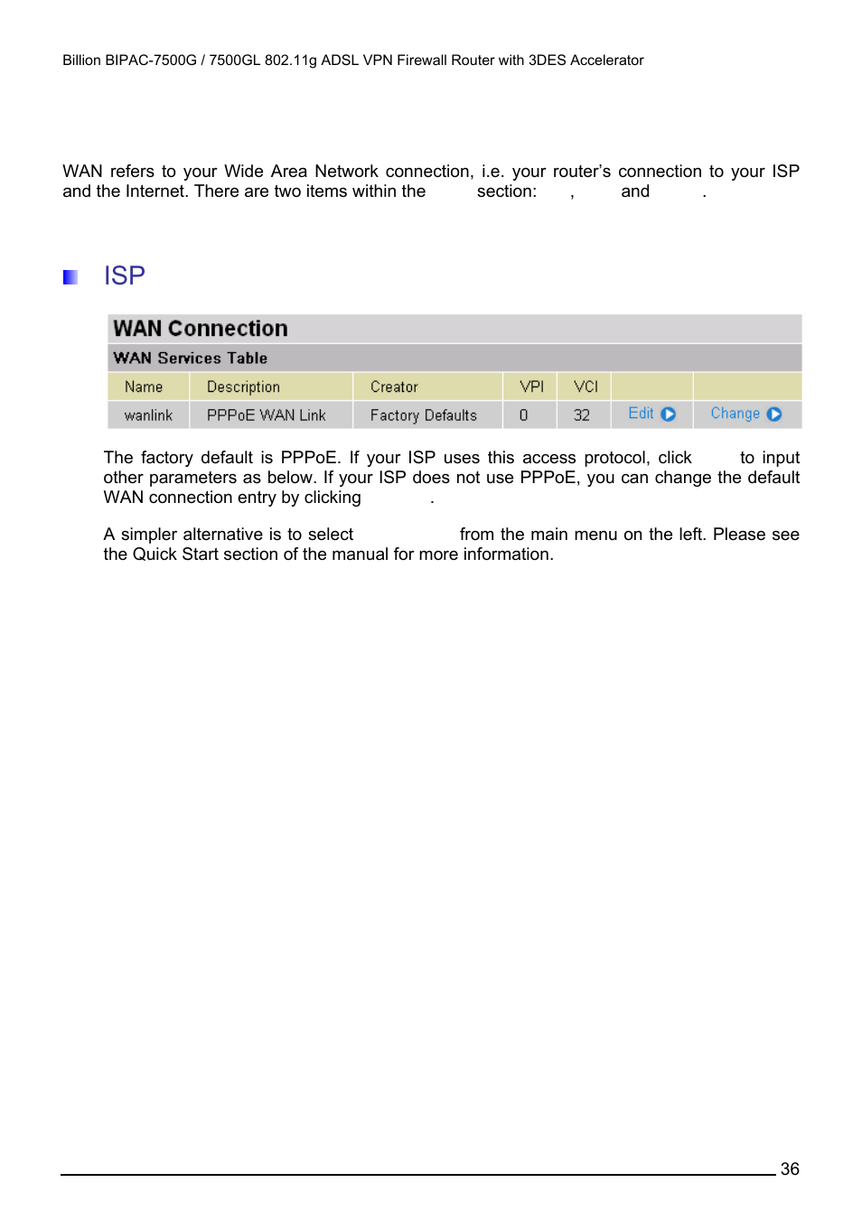 Wan (wide area network) | Billion Electric Company BILLION BIPAC-7500GL User Manual | Page 42 / 126