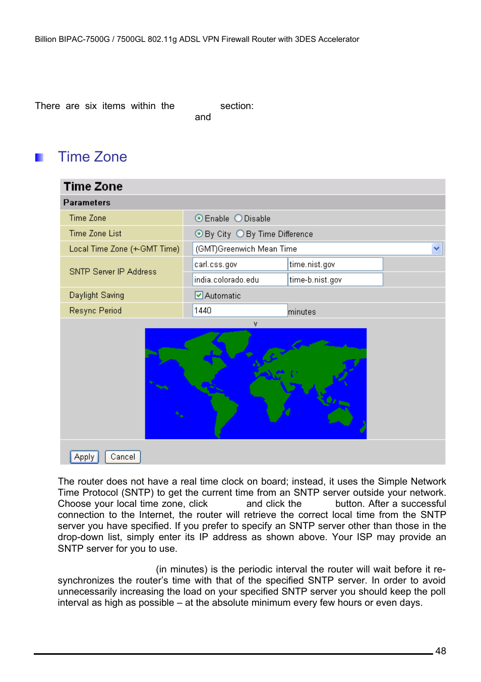 System, Time zone | Billion Electric Company BILLION BIPAC-7500GL User Manual | Page 54 / 126