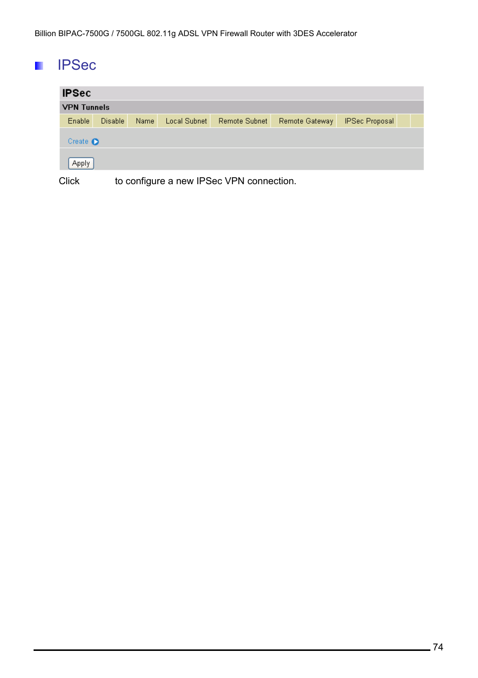 Ipsec | Billion Electric Company BILLION BIPAC-7500GL User Manual | Page 80 / 126