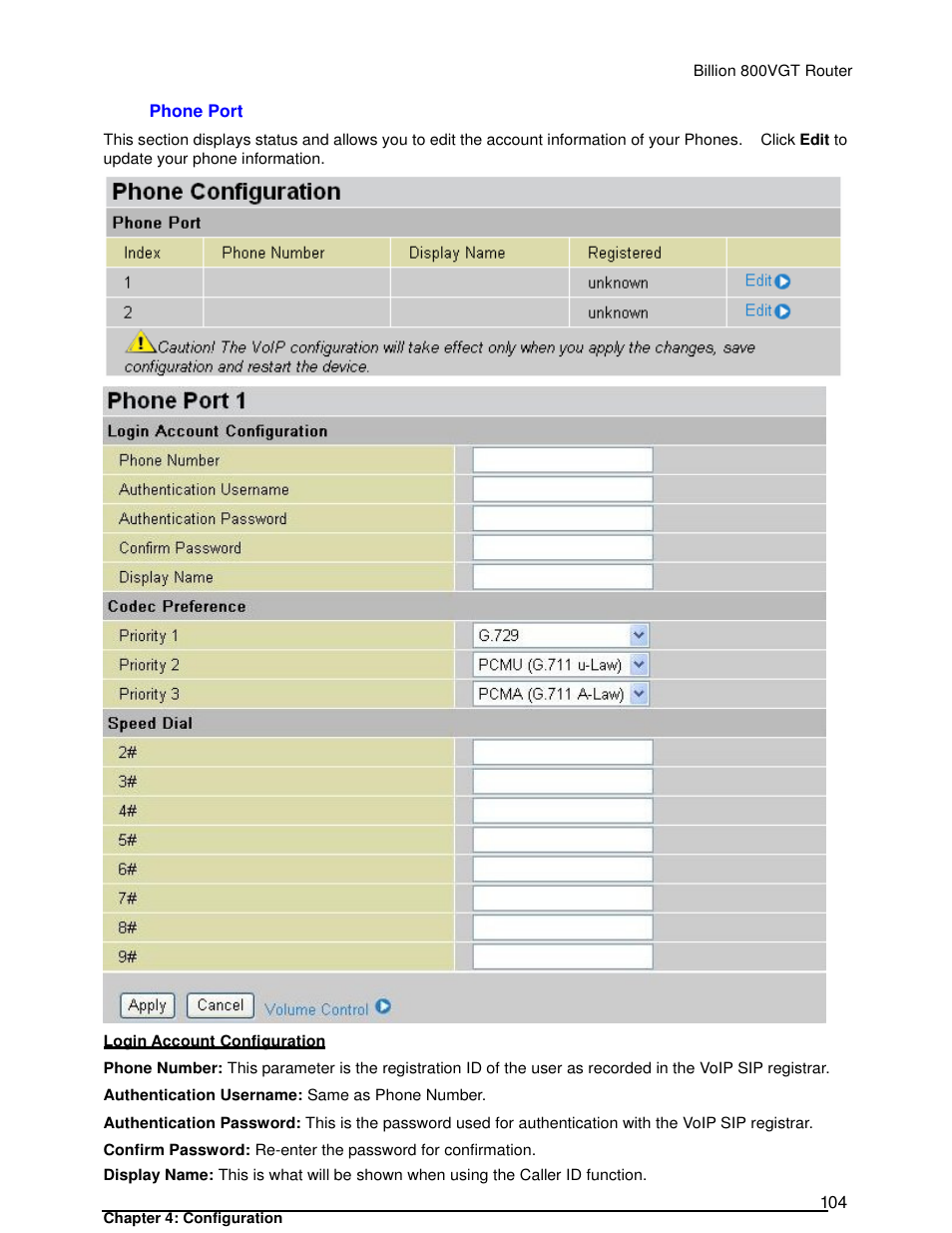 Phone port | Billion Electric Company 800VGT User Manual | Page 104 / 143