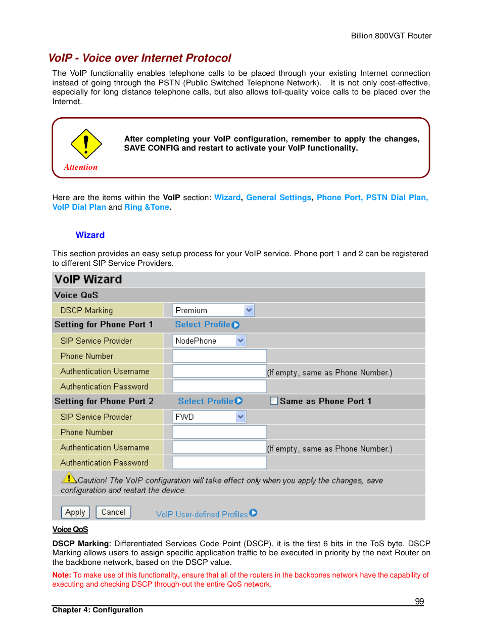 Voip - voice over internet protocol | Billion Electric Company 800VGT User Manual | Page 99 / 143