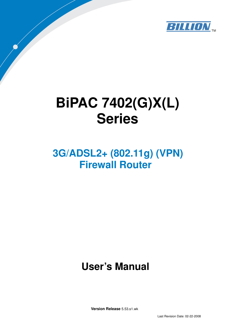 Billion Electric Company BIPAC 7402 User Manual | 130 pages