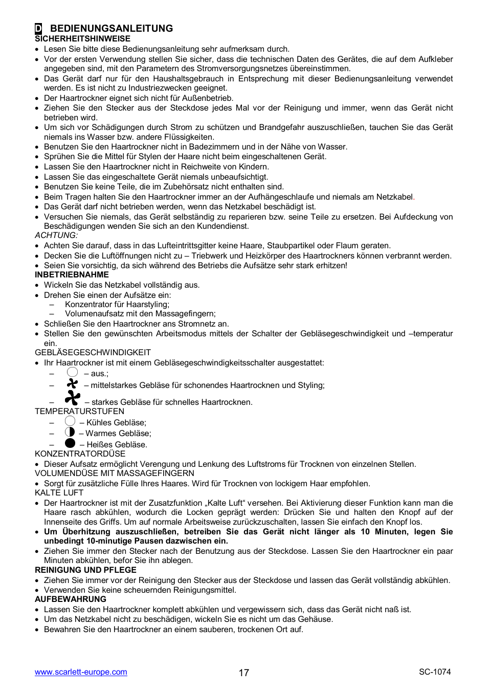 Scarlett SC-1074 User Manual | Page 17 / 17