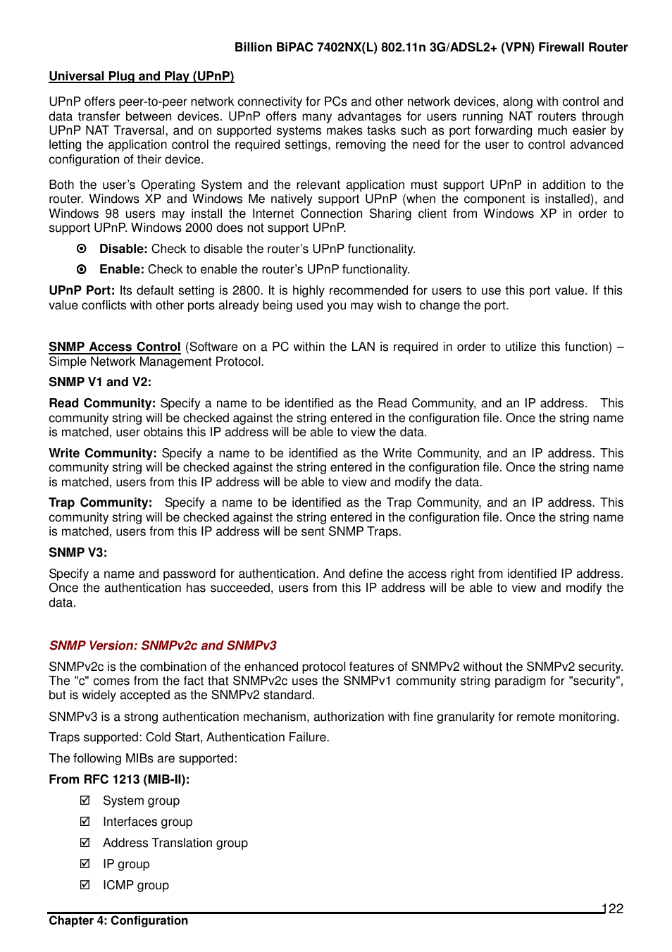 Billion Electric Company BIPAC 7402NX User Manual | Page 123 / 128