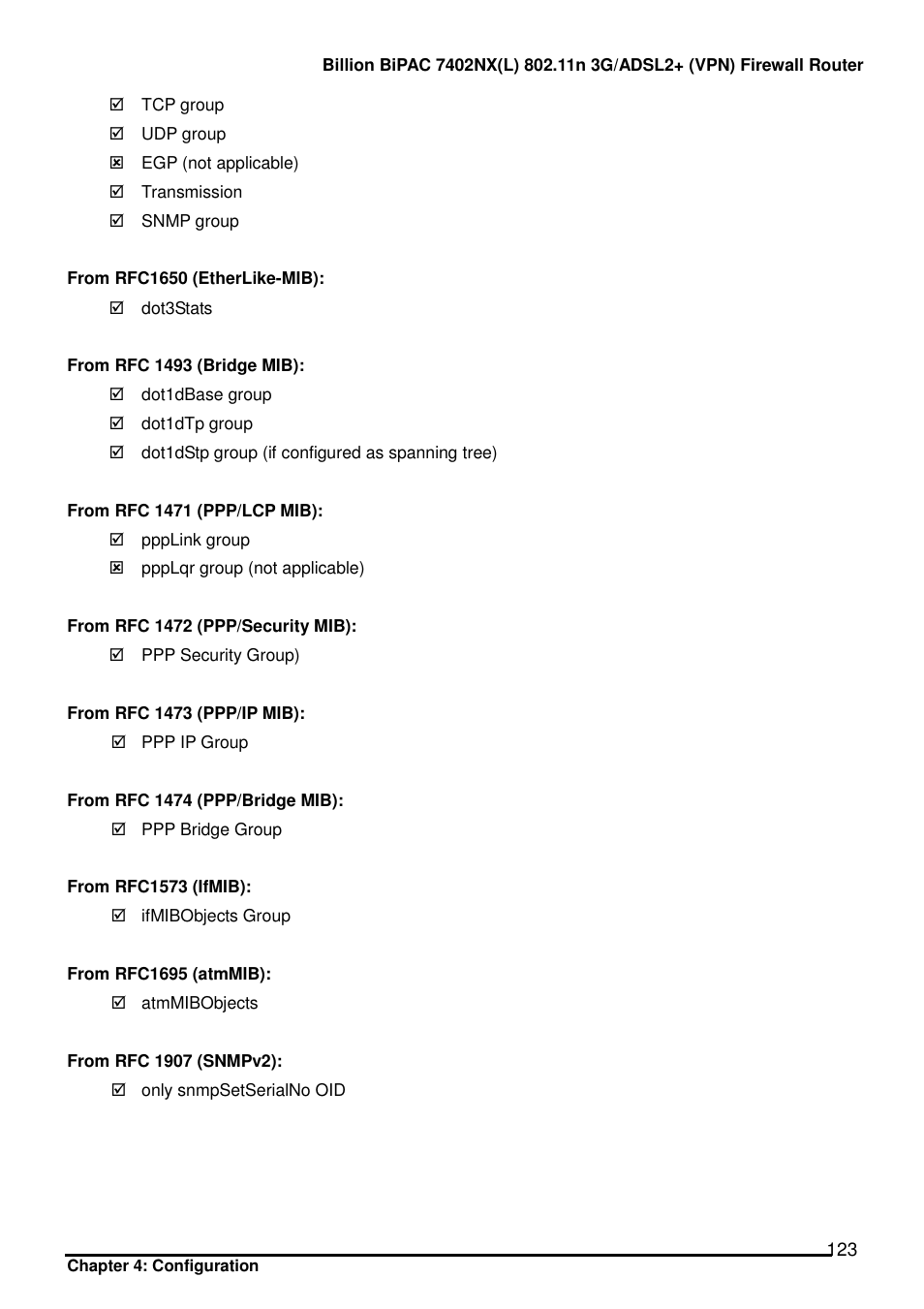 Billion Electric Company BIPAC 7402NX User Manual | Page 124 / 128