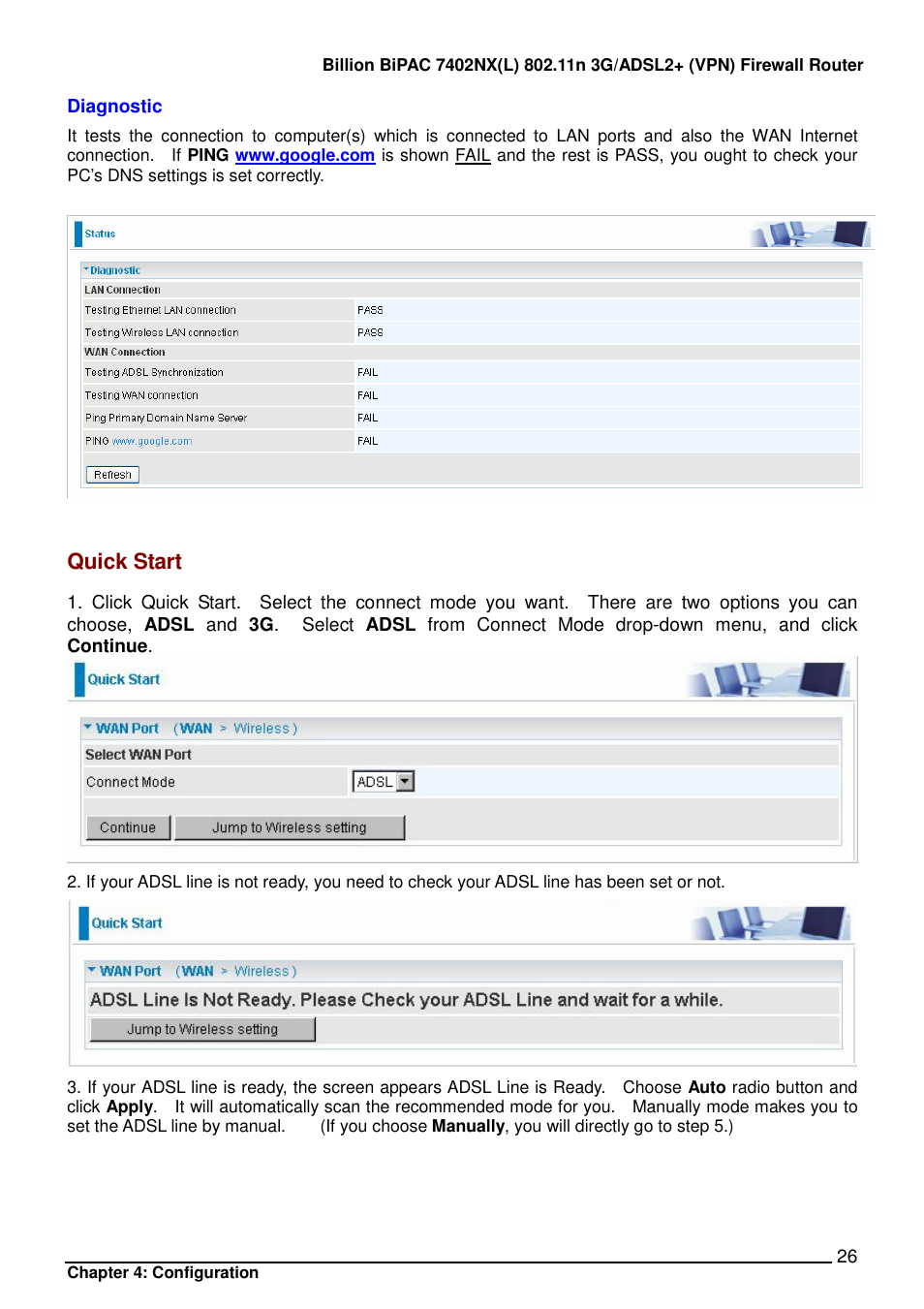 Quick start | Billion Electric Company BIPAC 7402NX User Manual | Page 27 / 128