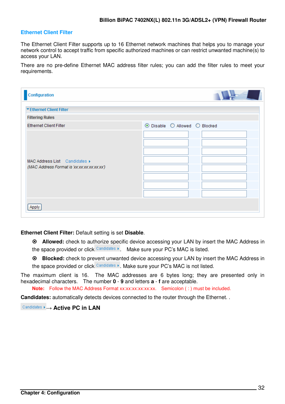 Billion Electric Company BIPAC 7402NX User Manual | Page 33 / 128