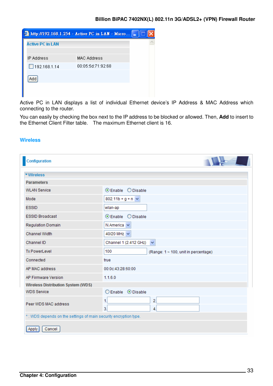 Billion Electric Company BIPAC 7402NX User Manual | Page 34 / 128