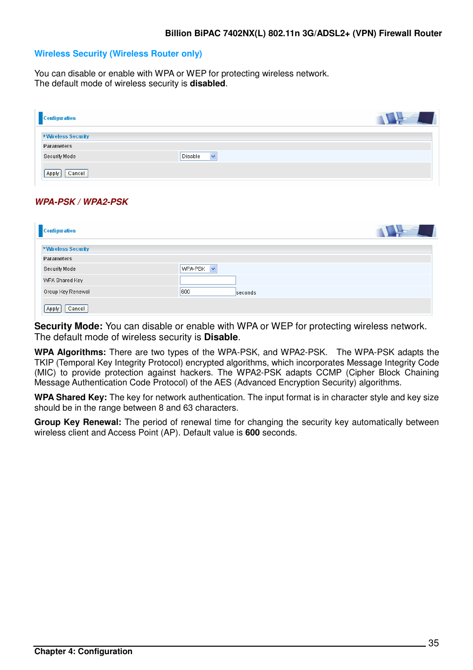 Billion Electric Company BIPAC 7402NX User Manual | Page 36 / 128