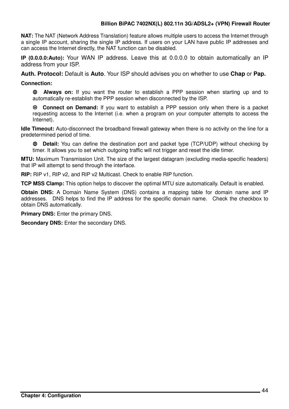 Billion Electric Company BIPAC 7402NX User Manual | Page 45 / 128