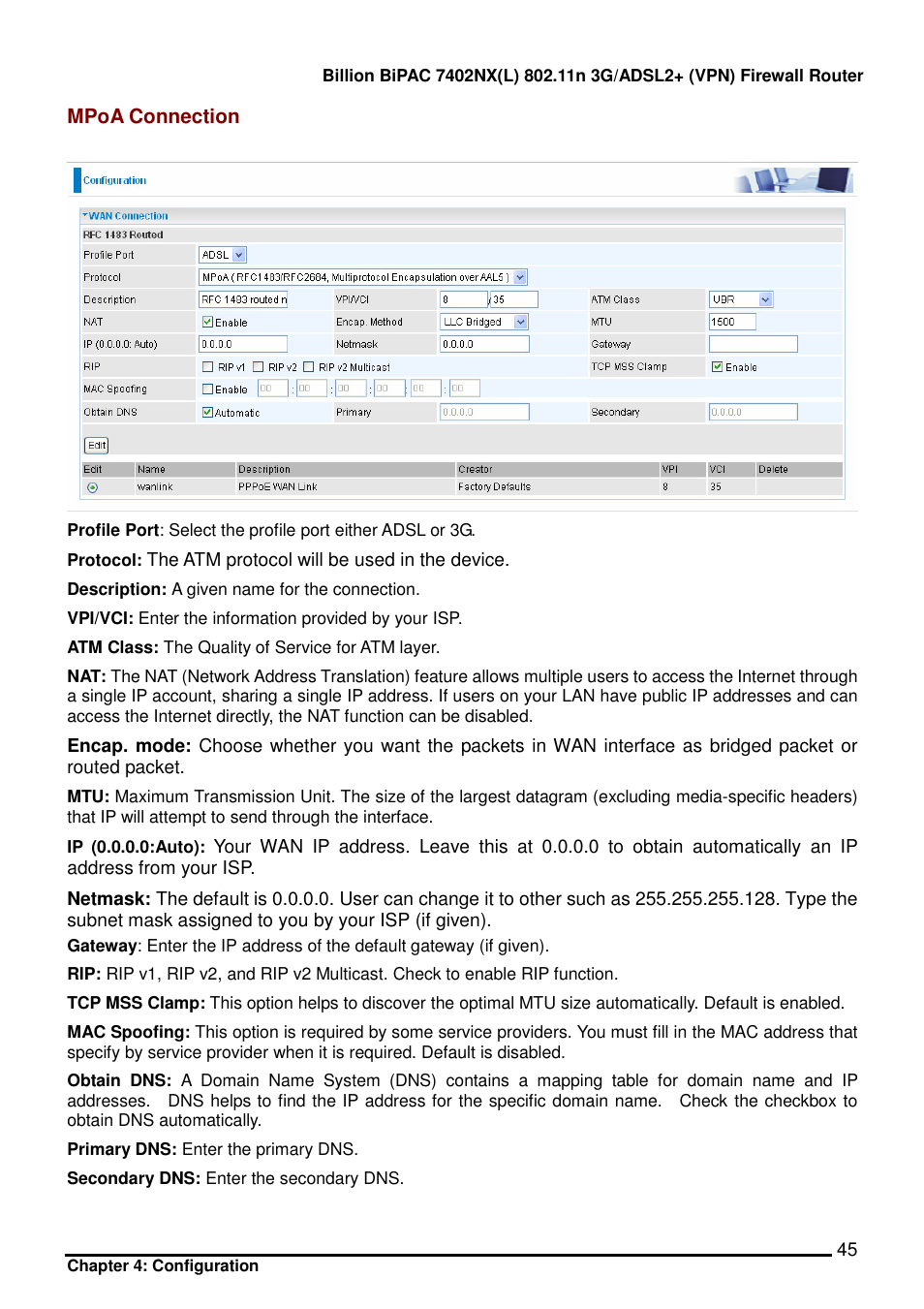 Billion Electric Company BIPAC 7402NX User Manual | Page 46 / 128