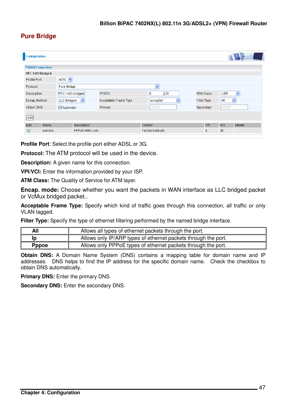 Billion Electric Company BIPAC 7402NX User Manual | Page 48 / 128