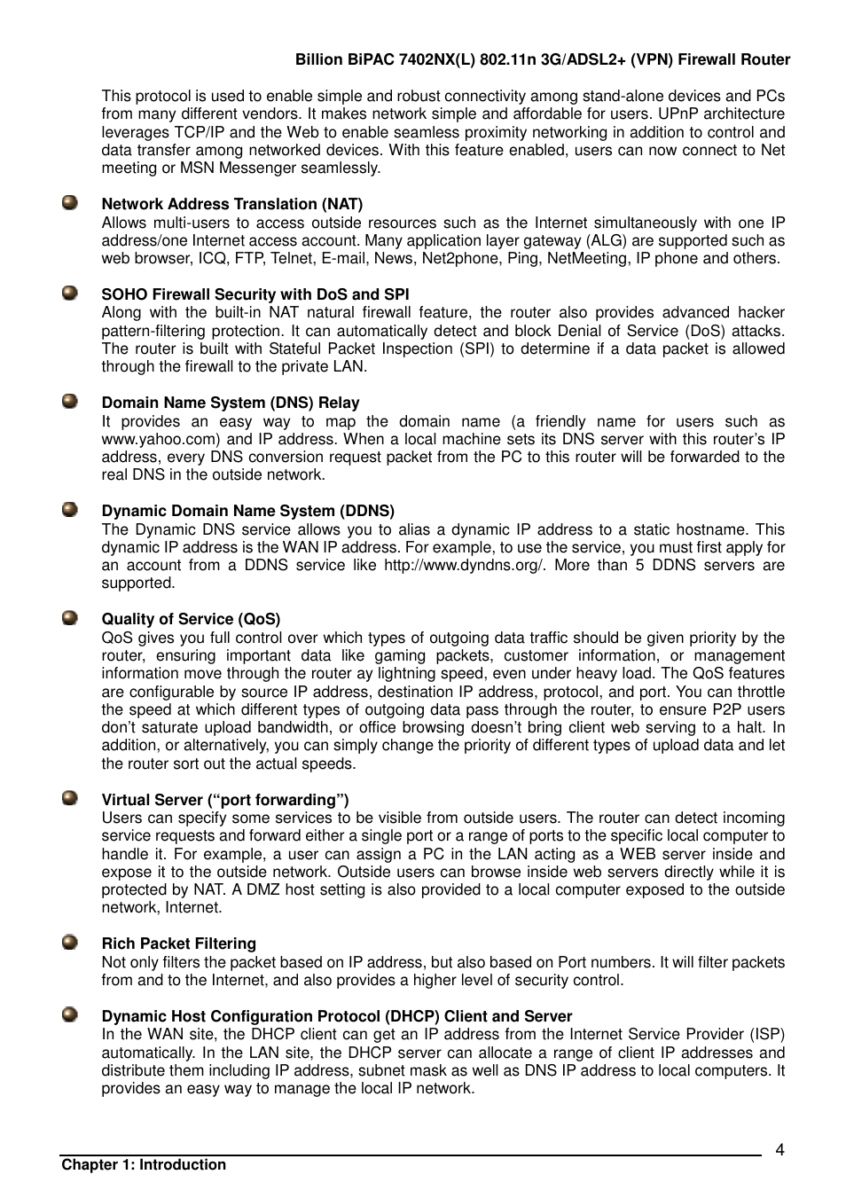 Billion Electric Company BIPAC 7402NX User Manual | Page 5 / 128