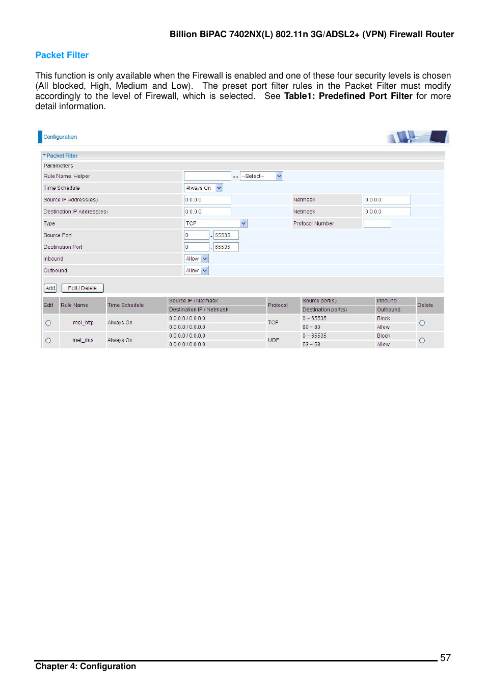 Billion Electric Company BIPAC 7402NX User Manual | Page 58 / 128